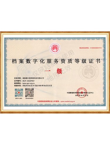 档案数字化服务资质等级一级证书